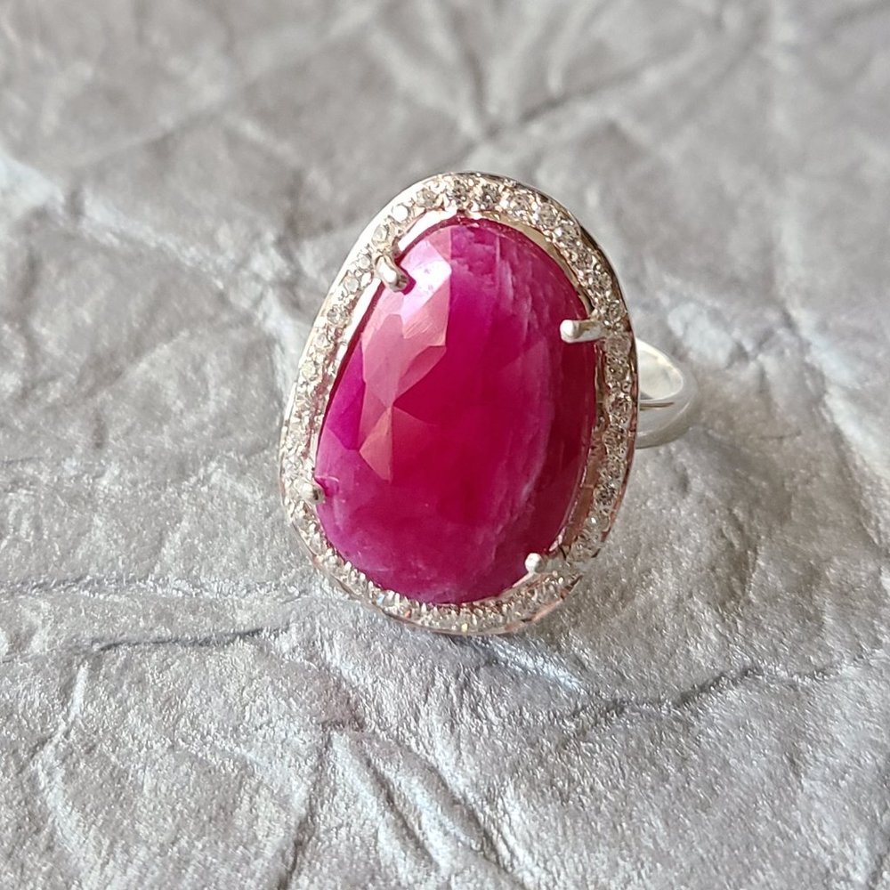 Ruby Ring Size 9  Sterling Silver-Silver Ring-Gemstone ring